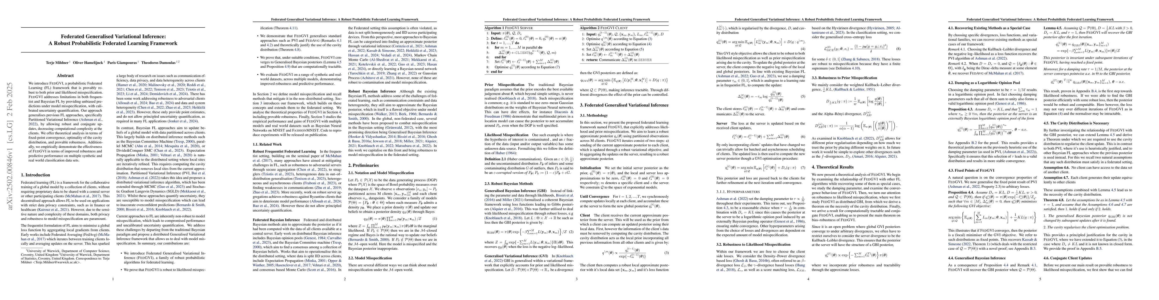 Thumbnail for Federated Generalised Variational Inference: A Robust Probabilistic
  Federated Learning Framework