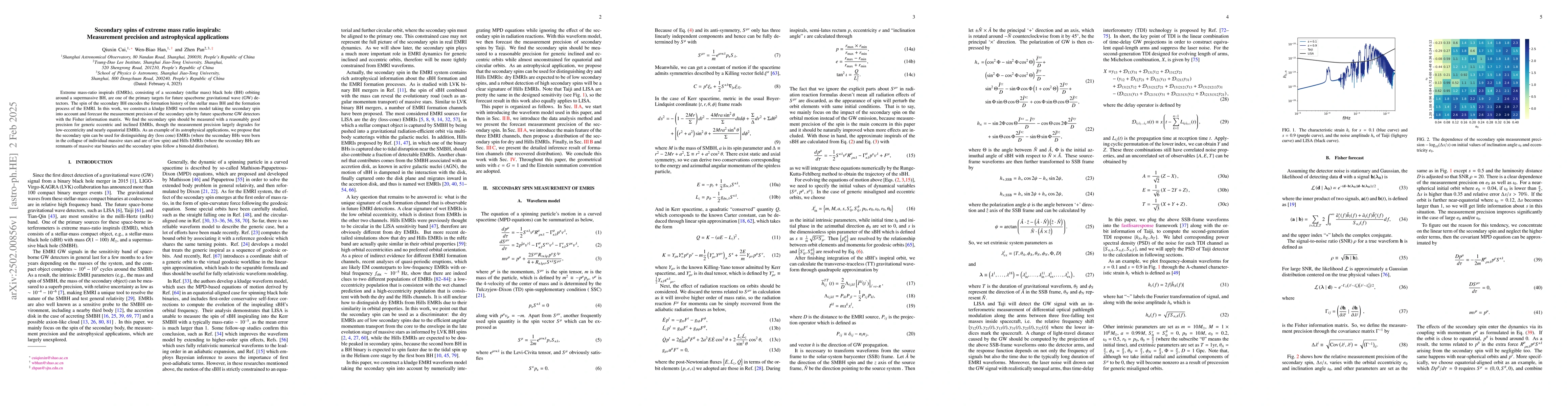 Thumbnail for Secondary spins of extreme mass ratio inspirals: Measurement precision
  and astrophysical applications