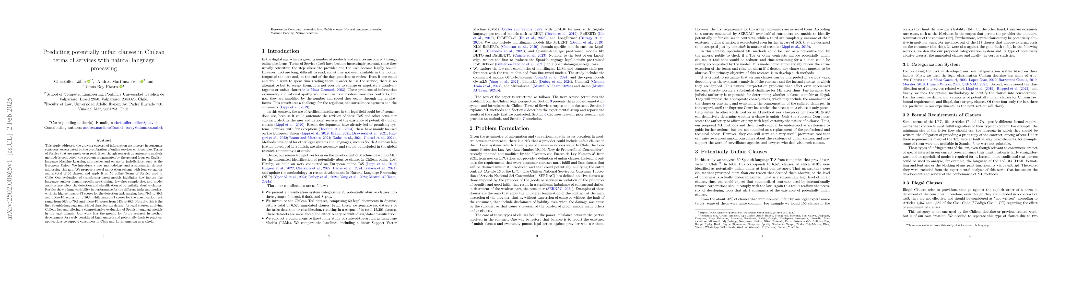 Thumbnail for Predicting potentially unfair clauses in Chilean terms of services with
  natural language processing