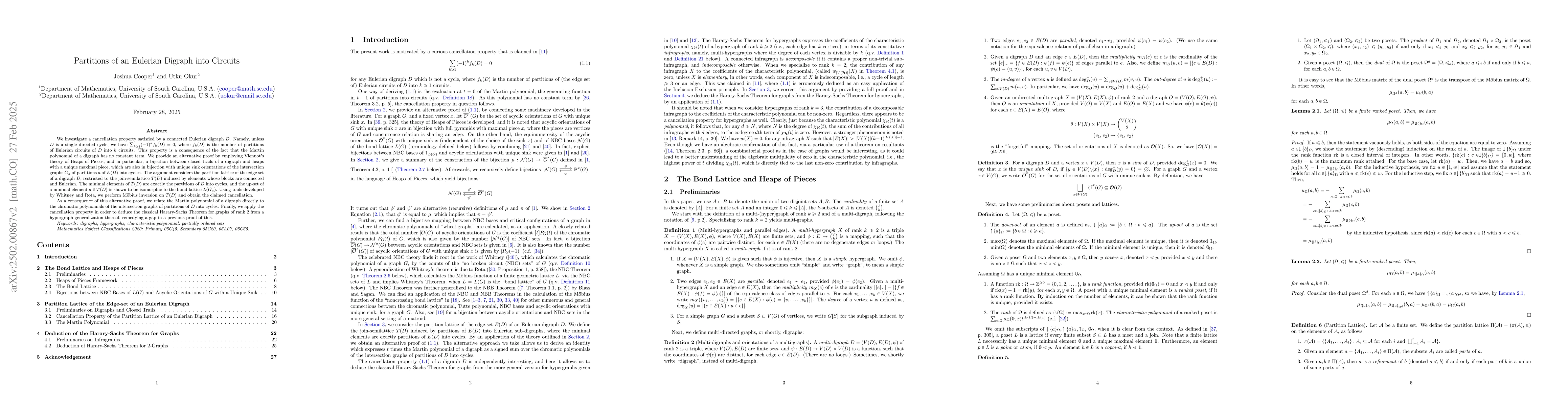 Thumbnail for Partitions of an Eulerian Digraph into Circuits