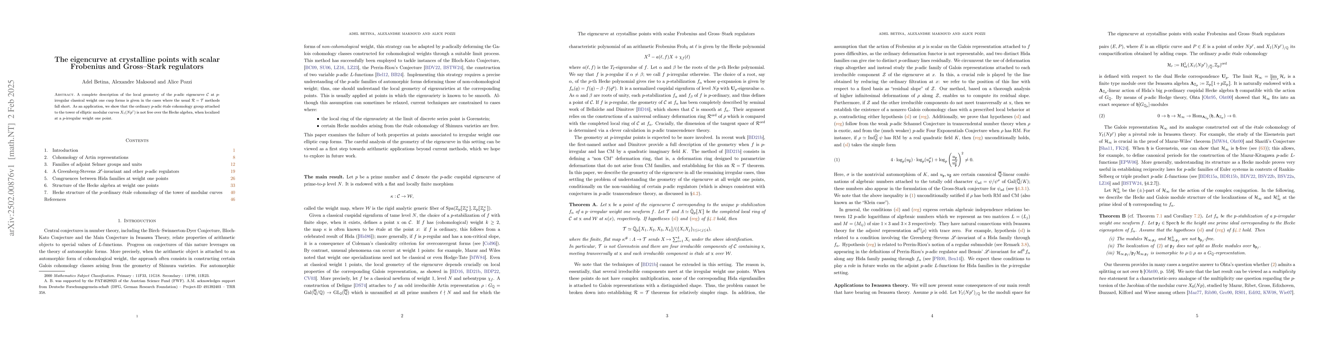 Thumbnail for The eigencurve at crystalline points with scalar Frobenius and
  Gross-Stark regulators