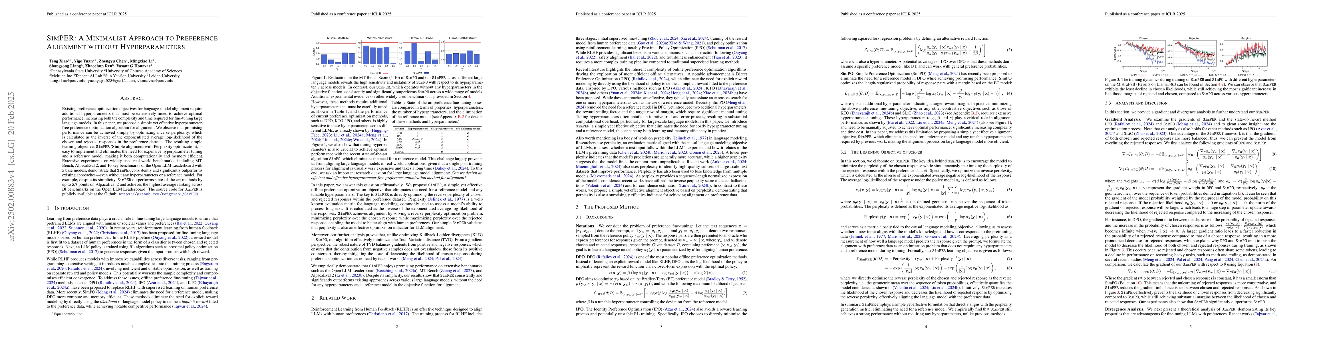 Thumbnail for SimPER: A Minimalist Approach to Preference Alignment without
  Hyperparameters
