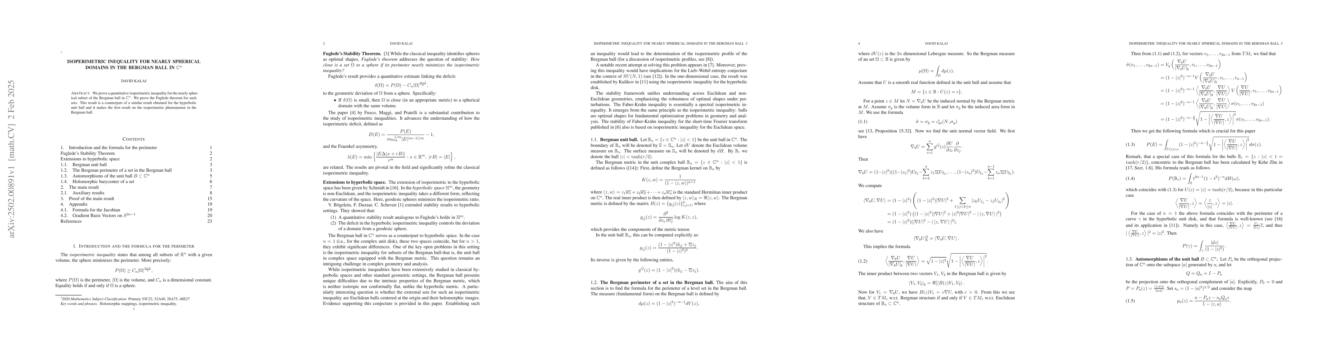 Thumbnail for Isoperimetric inequality for nearly spherical domains in the Bergman
  ball in $\mathbb{C}^n$