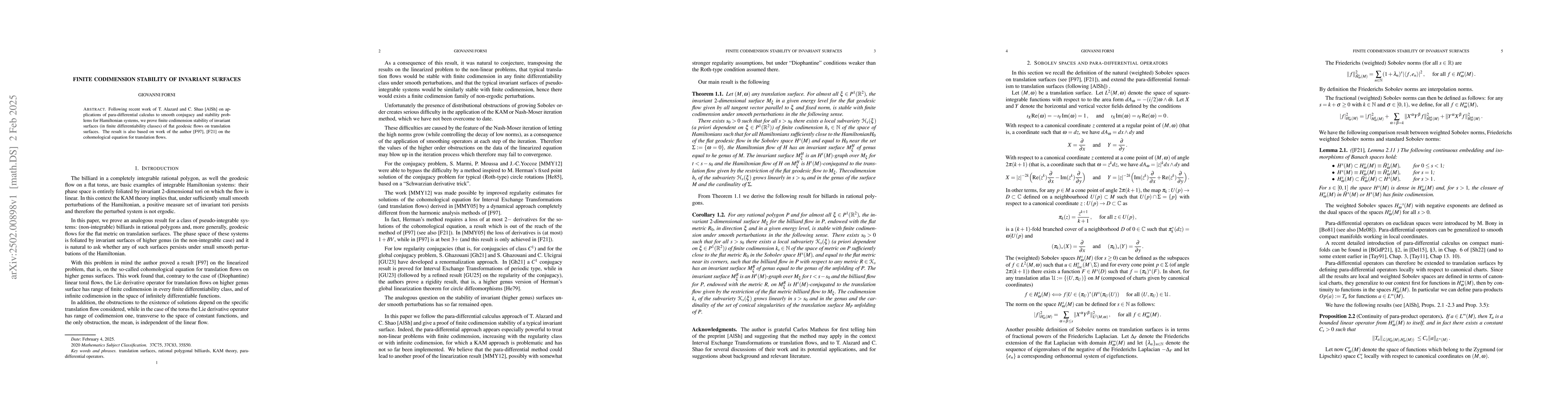 Thumbnail for Finite codimension stability of invariant surfaces