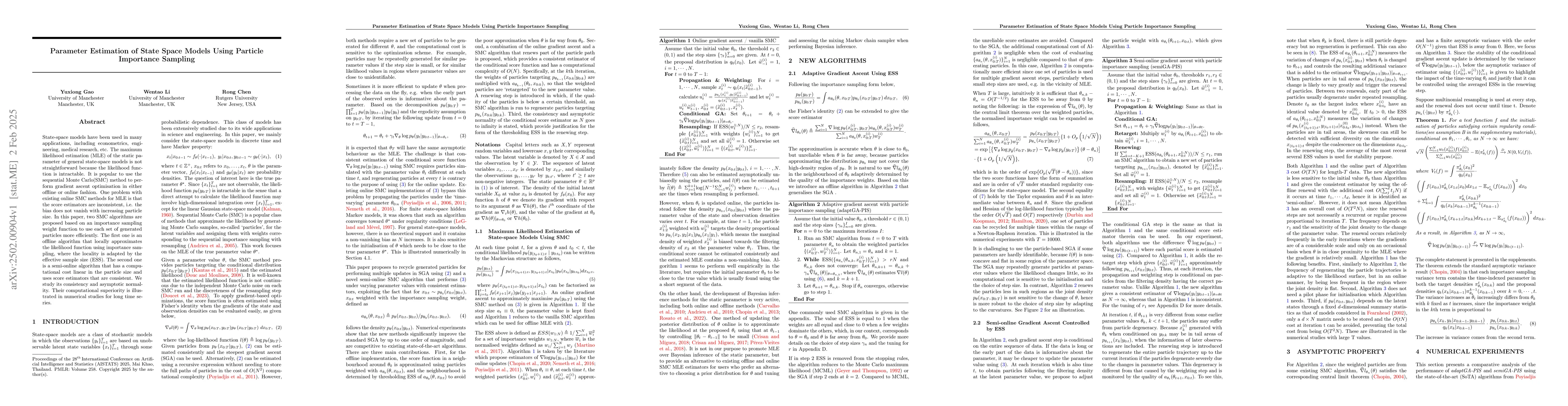 Thumbnail for Parameter Estimation of State Space Models Using Particle Importance
  Sampling