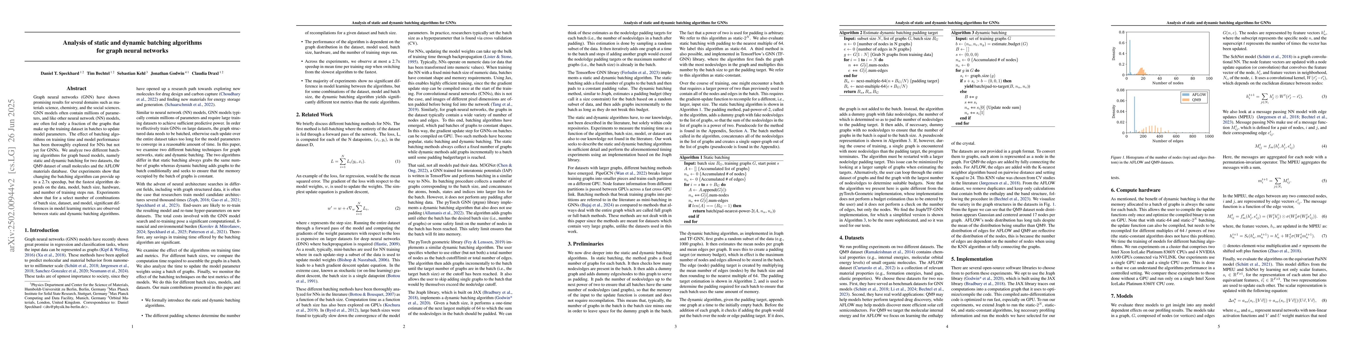 Thumbnail for Analysis of static and dynamic batching algorithms for graph neural
  networks