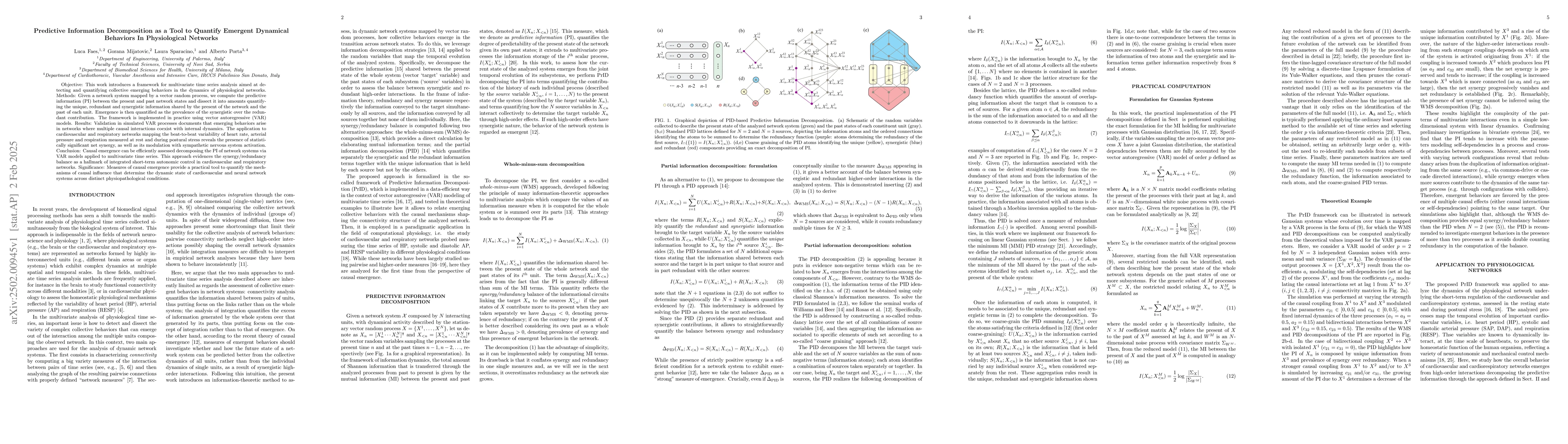 Thumbnail for Predictive Information Decomposition as a Tool to Quantify Emergent
  Dynamical Behaviors In Physiological Networks