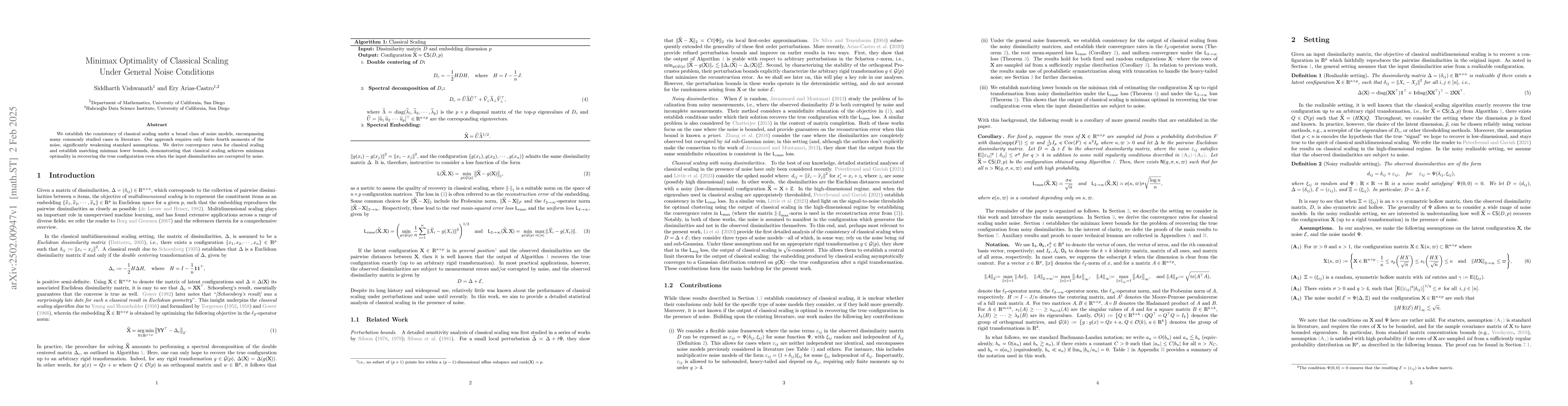 Thumbnail for Minimax Optimality of Classical Scaling Under General Noise Conditions