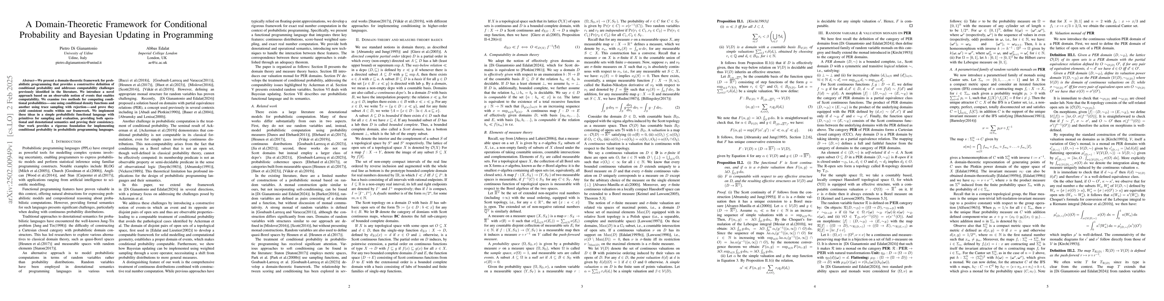 Thumbnail for A domain-theoretic framework for conditional probability and Bayesian
  updating in programming