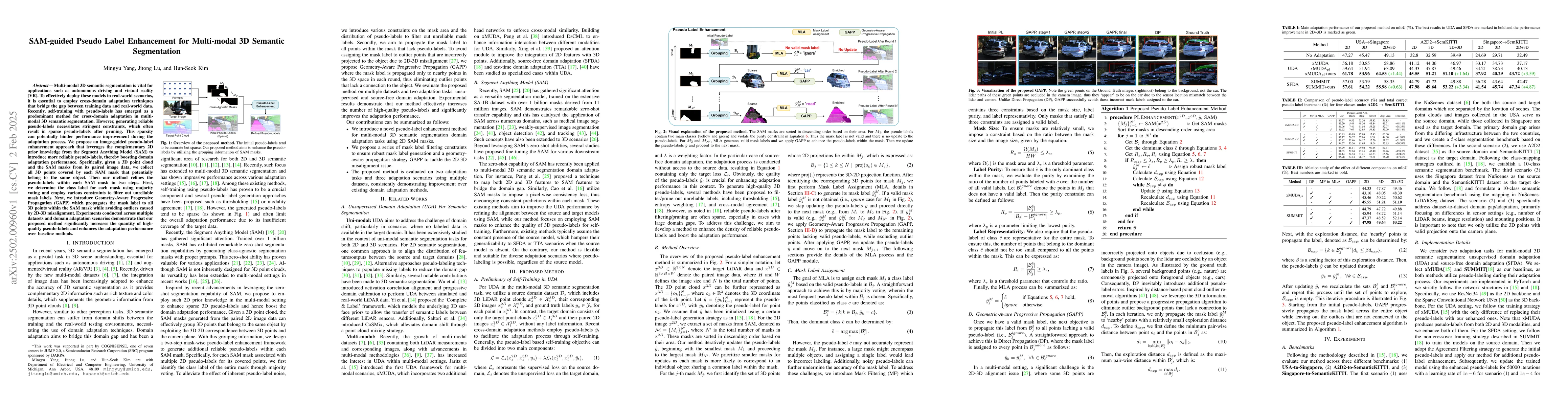 Thumbnail for SAM-guided Pseudo Label Enhancement for Multi-modal 3D Semantic
  Segmentation