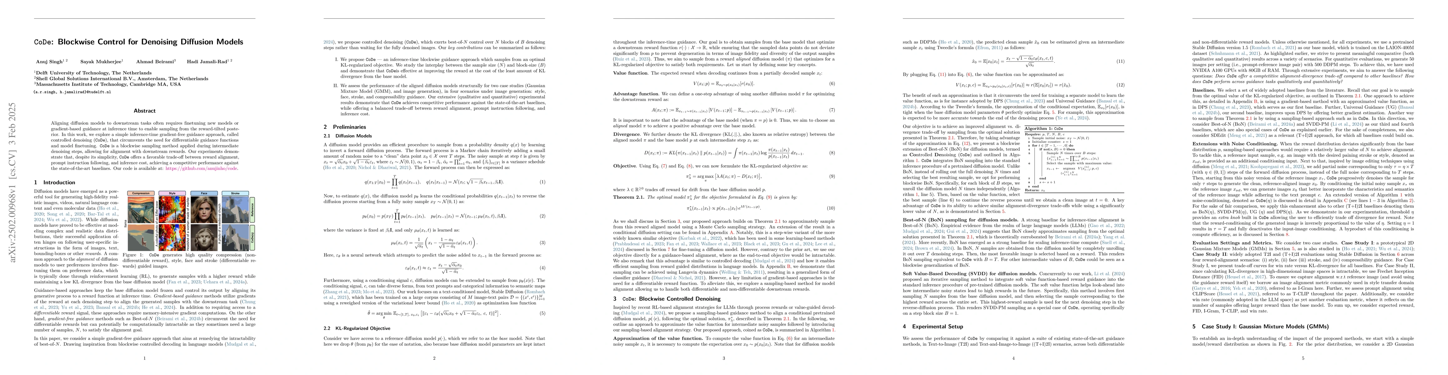 Thumbnail for CoDe: Blockwise Control for Denoising Diffusion Models