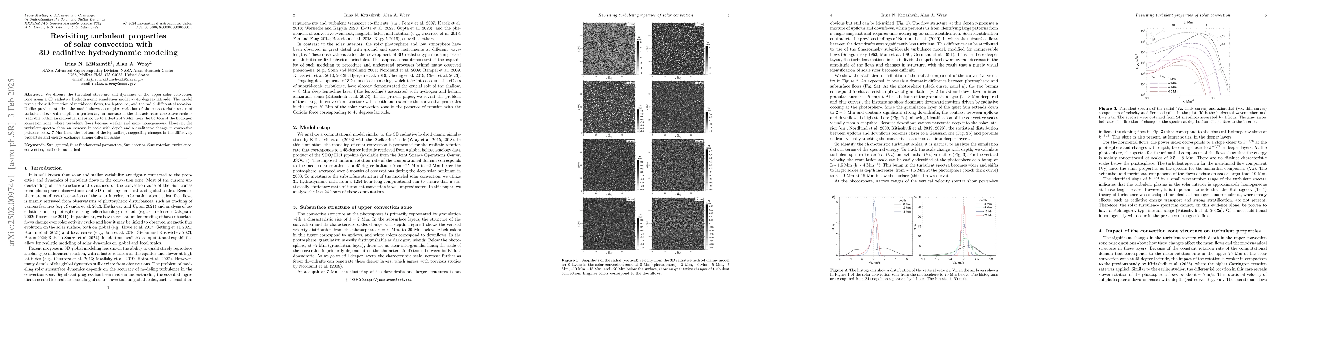 Thumbnail for Revisiting turbulent properties of solar convection with 3D radiative
  hydrodynamic modeling