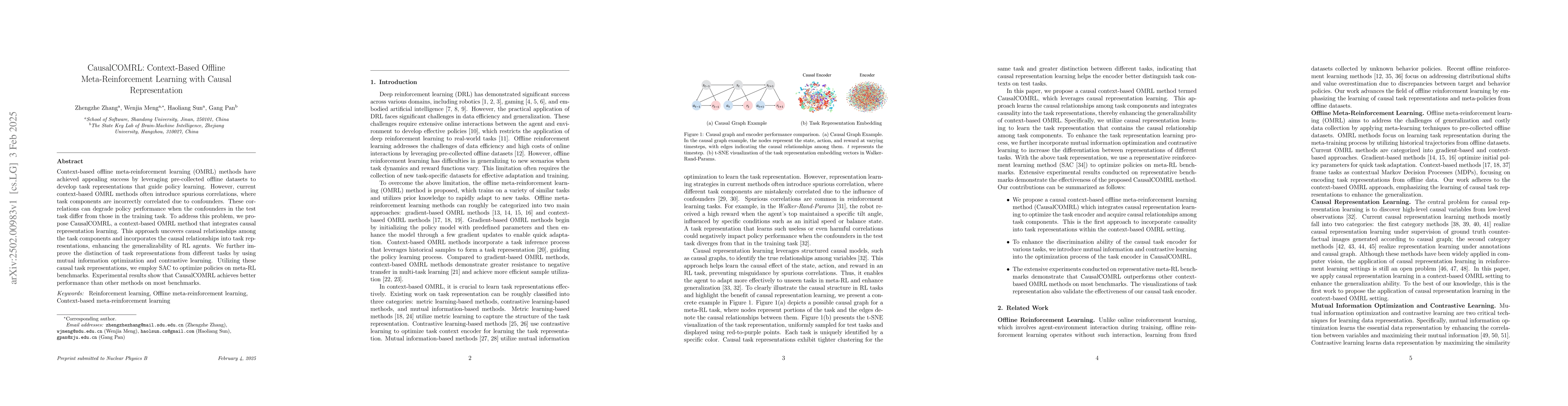 Thumbnail for CausalCOMRL: Context-Based Offline Meta-Reinforcement Learning with
  Causal Representation