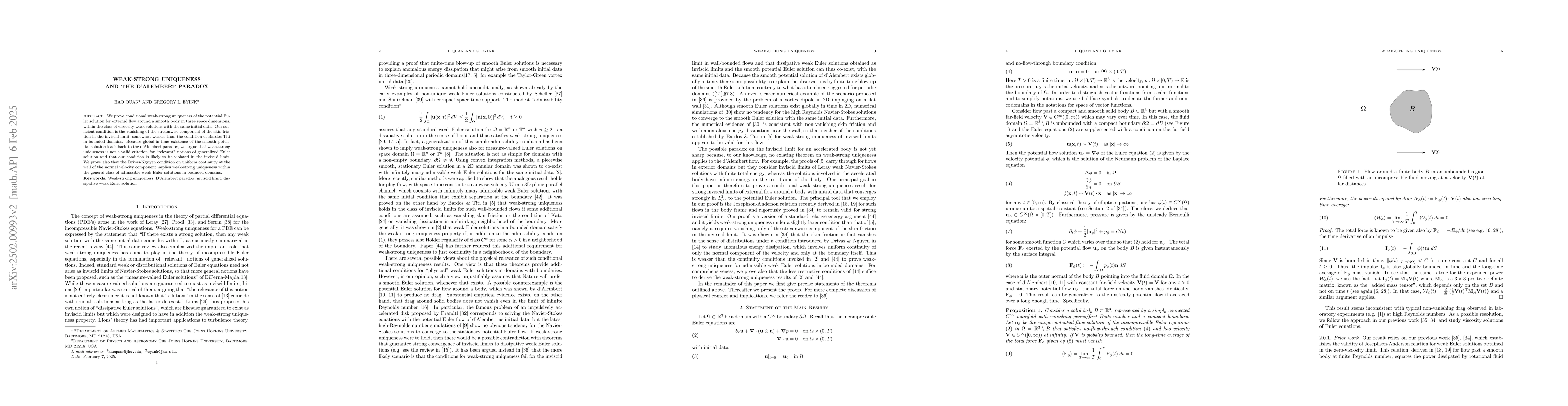 Thumbnail for Weak-Strong Uniqueness and the d'Alembert Paradox
