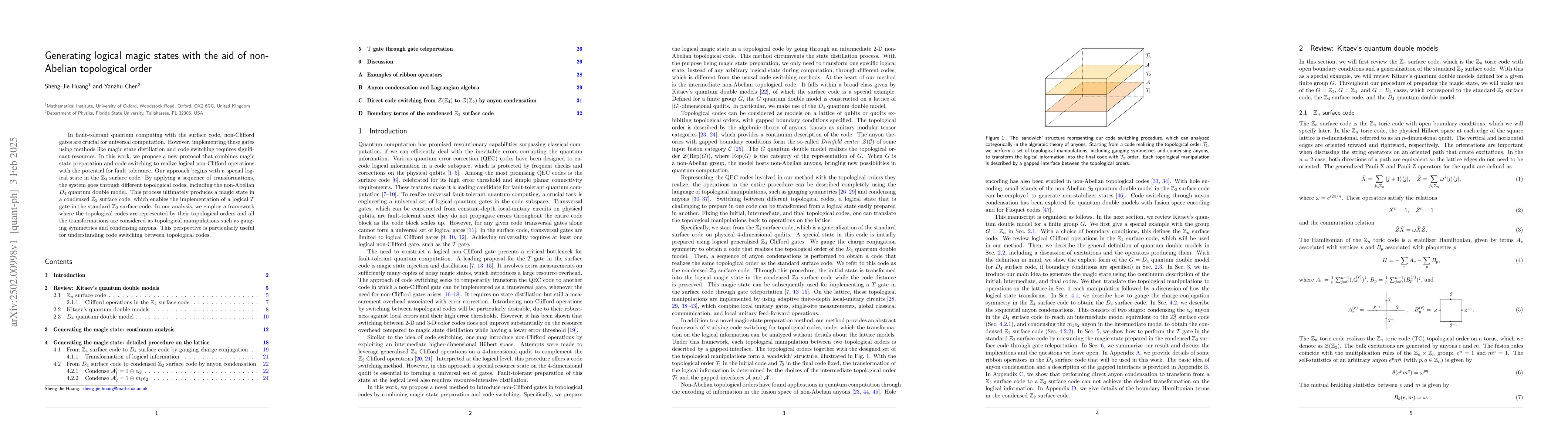 Thumbnail for Generating logical magic states with the aid of non-Abelian topological
  order