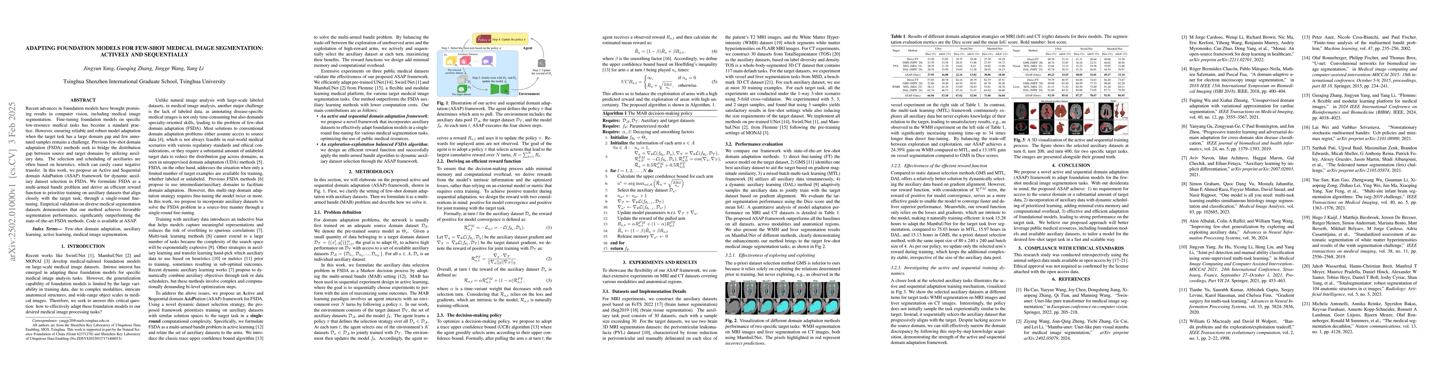 Thumbnail for Adapting Foundation Models for Few-Shot Medical Image Segmentation:
  Actively and Sequentially