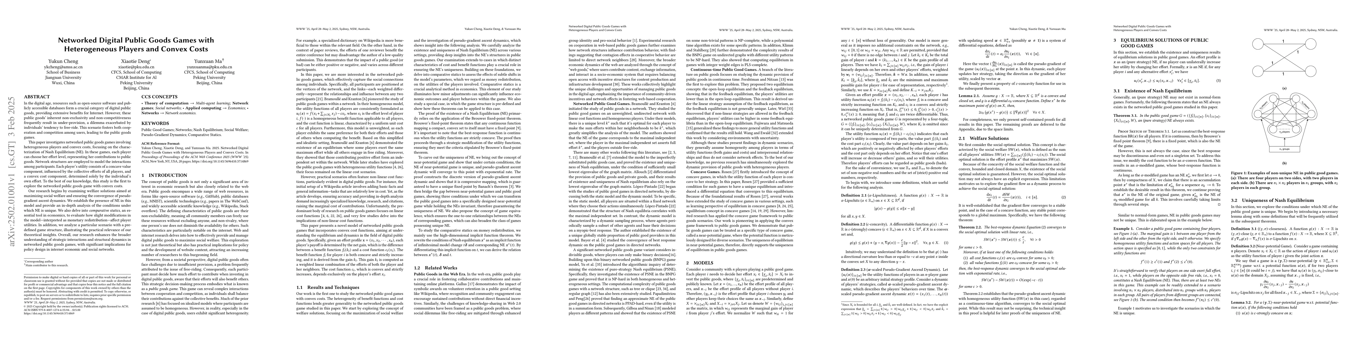 Thumbnail for Networked Digital Public Goods Games with Heterogeneous Players and
  Convex Costs