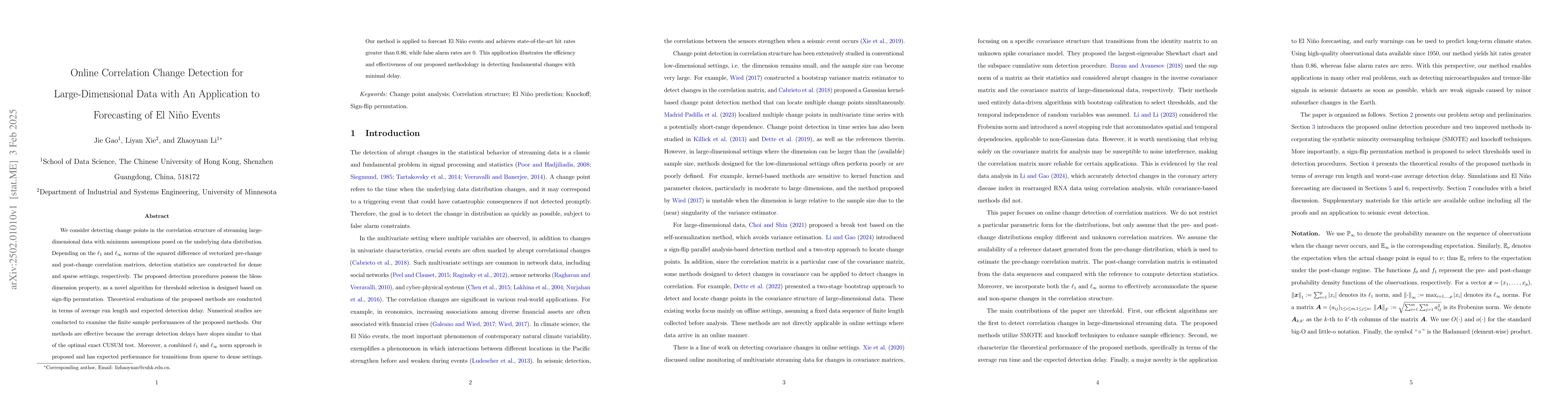 Thumbnail for Online Correlation Change Detection for Large-Dimensional Data with An
  Application to Forecasting of El Niño Events