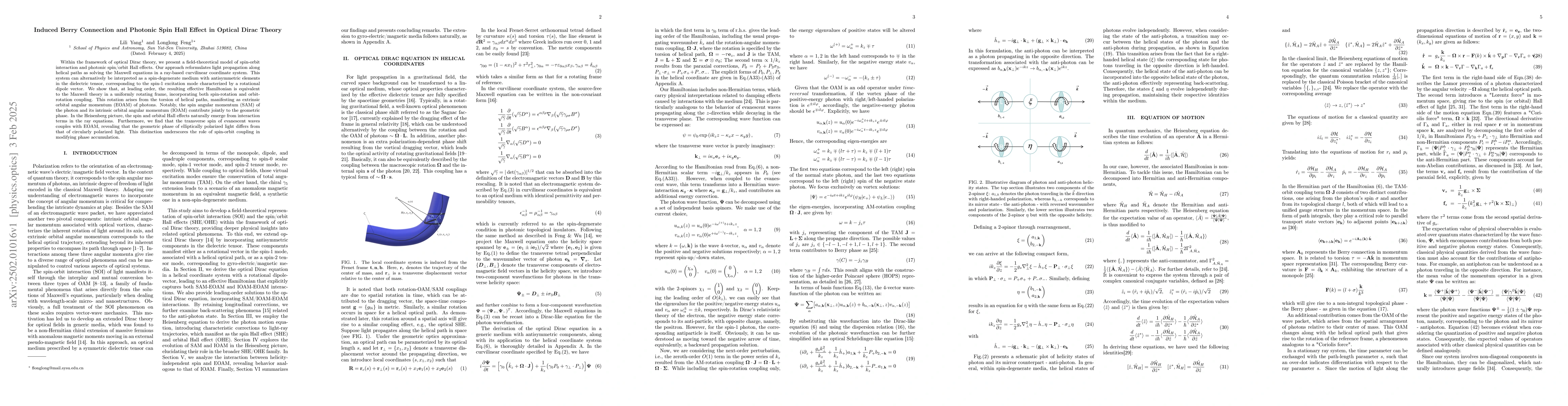 Thumbnail for Induced Berry Connection and Photonic Spin Hall Effect in Optical Dirac
  Theory