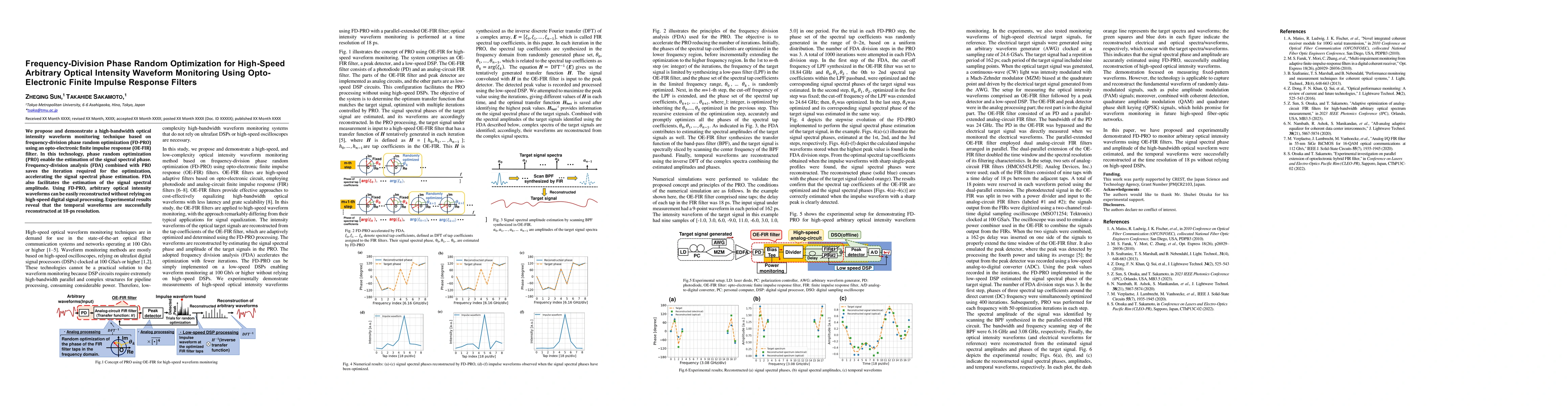 Thumbnail for Frequency-Division Phase Random Optimization for High-Speed Arbitrary
  Optical Intensity Waveform Monitoring Using Opto-Electronic Finite Impulse
  Response Filters