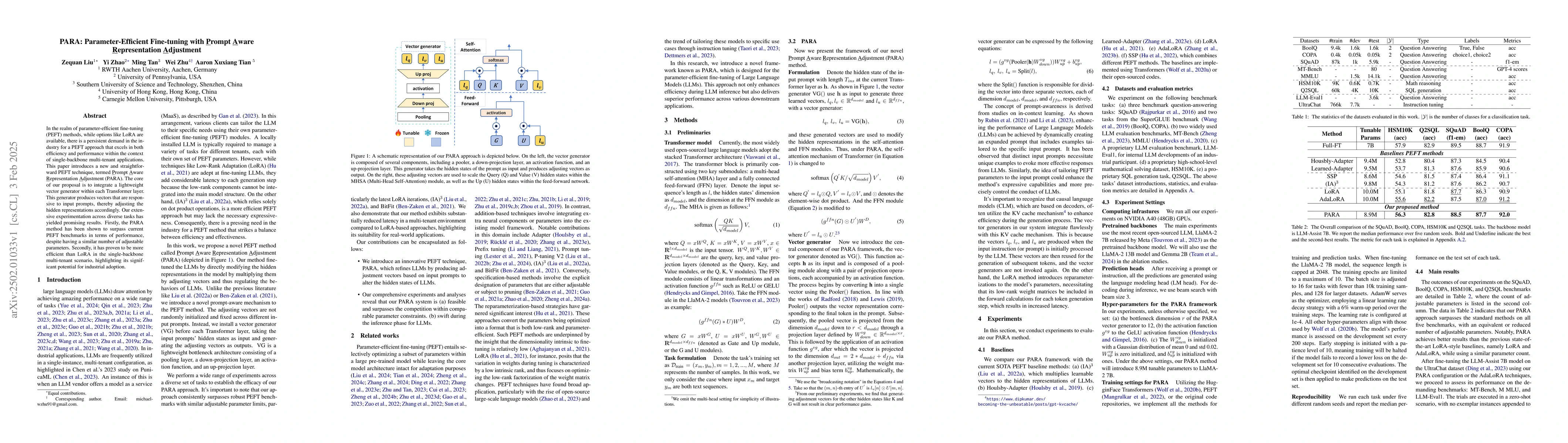 Thumbnail for PARA: Parameter-Efficient Fine-tuning with Prompt Aware Representation
  Adjustment