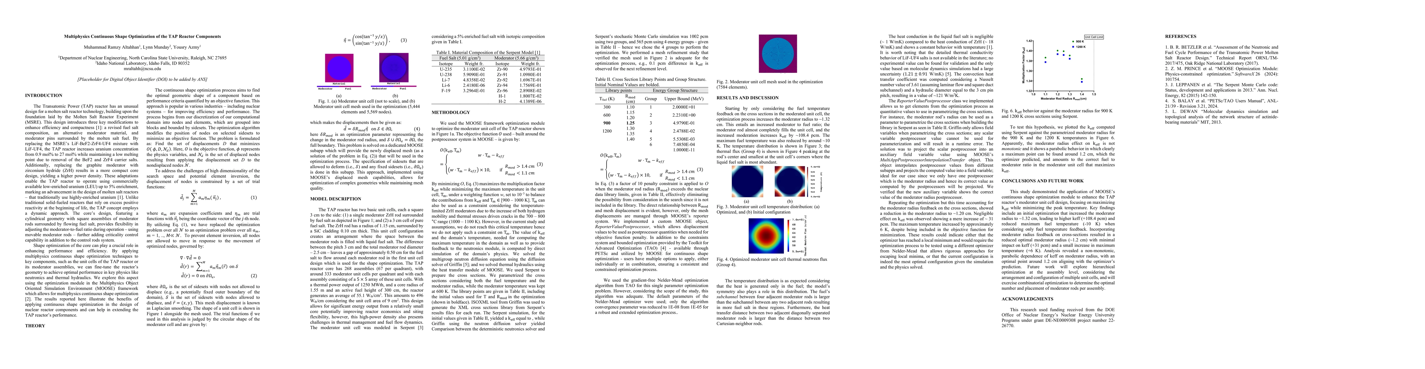 Thumbnail for Multiphysics Continuous Shape Optimization of the TAP Reactor Components