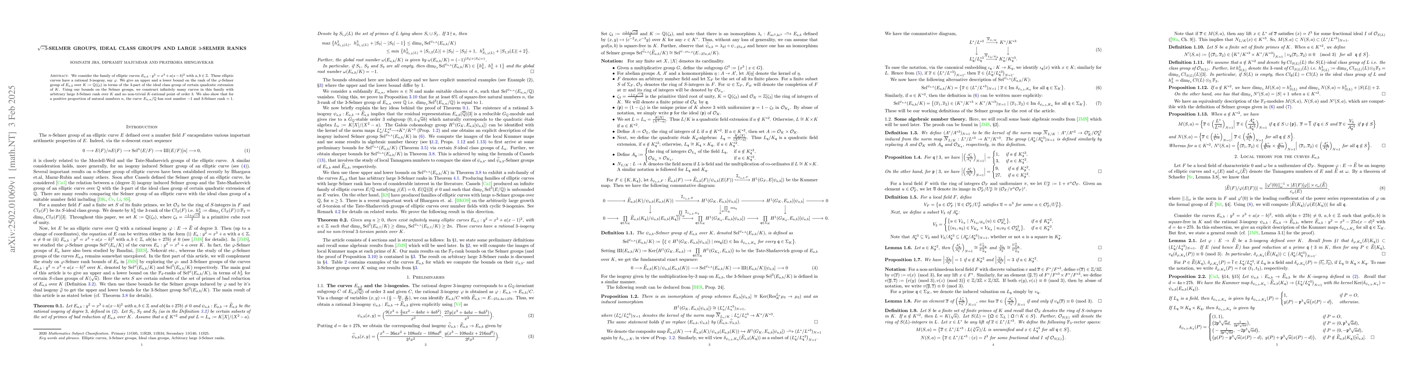 Thumbnail for $\sqrt{-3}$-Selmer groups, ideal class groups and large $3$-Selmer ranks