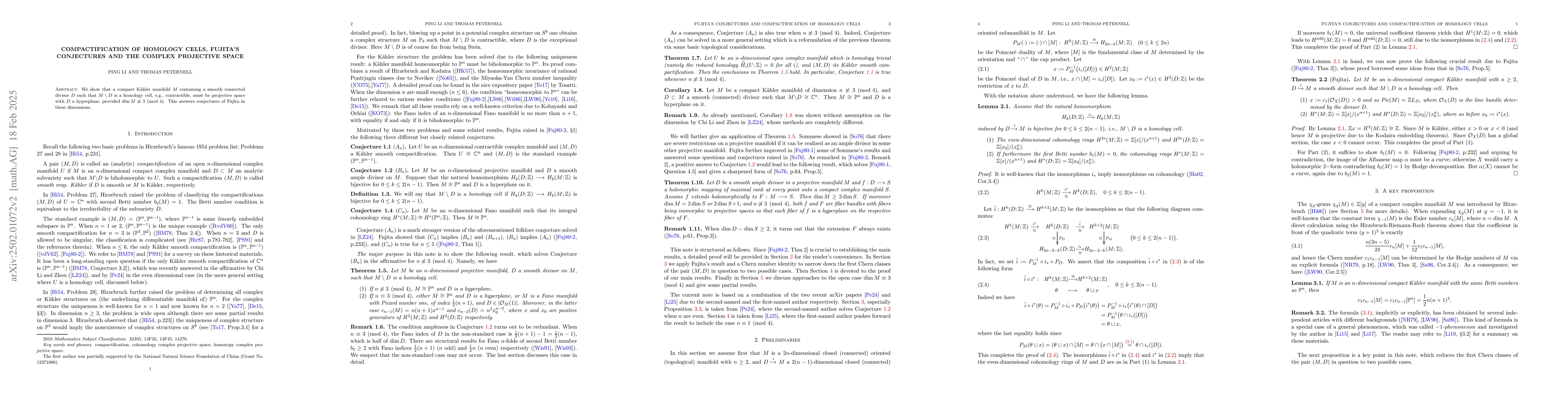 Thumbnail for Compactification of homology cells, Fujita's conjectures and the complex
  projective space