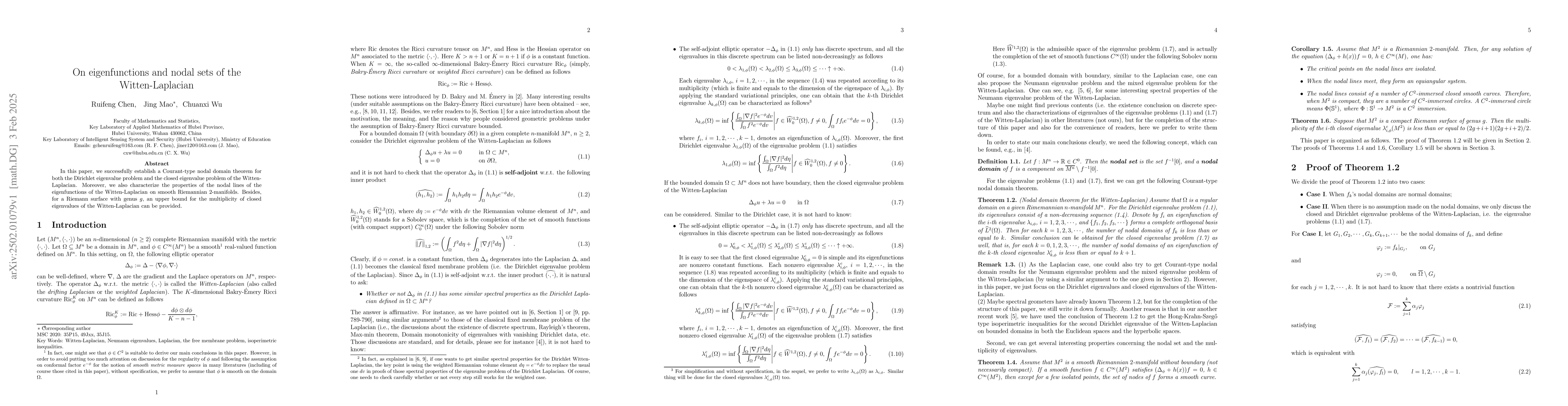 Thumbnail for On eigenfunctions and nodal sets of the Witten-Laplacian