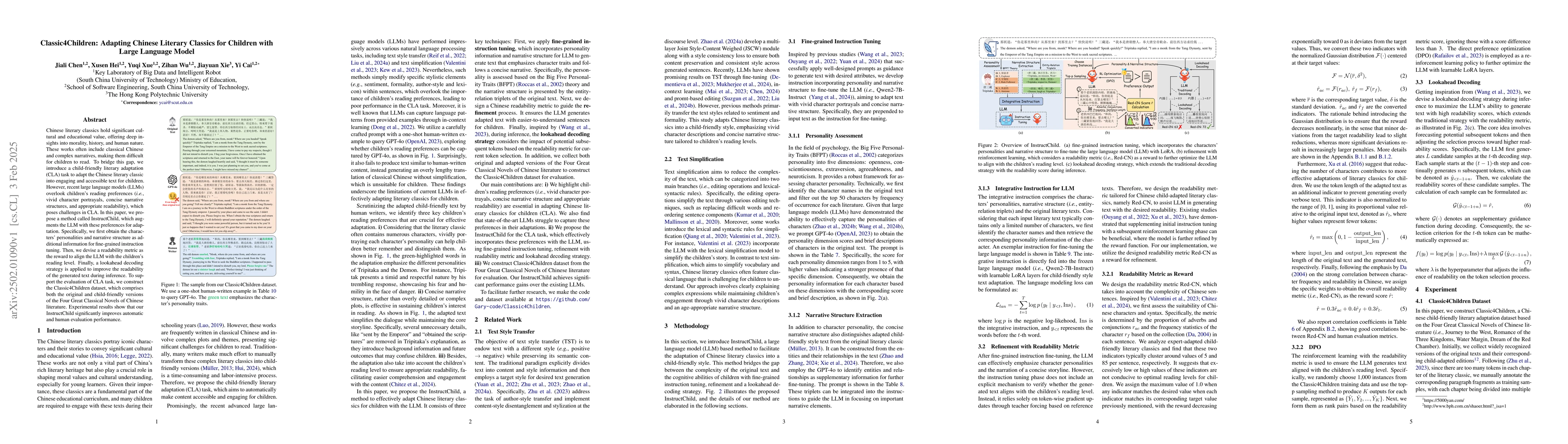 Thumbnail for Classic4Children: Adapting Chinese Literary Classics for Children with
  Large Language Model