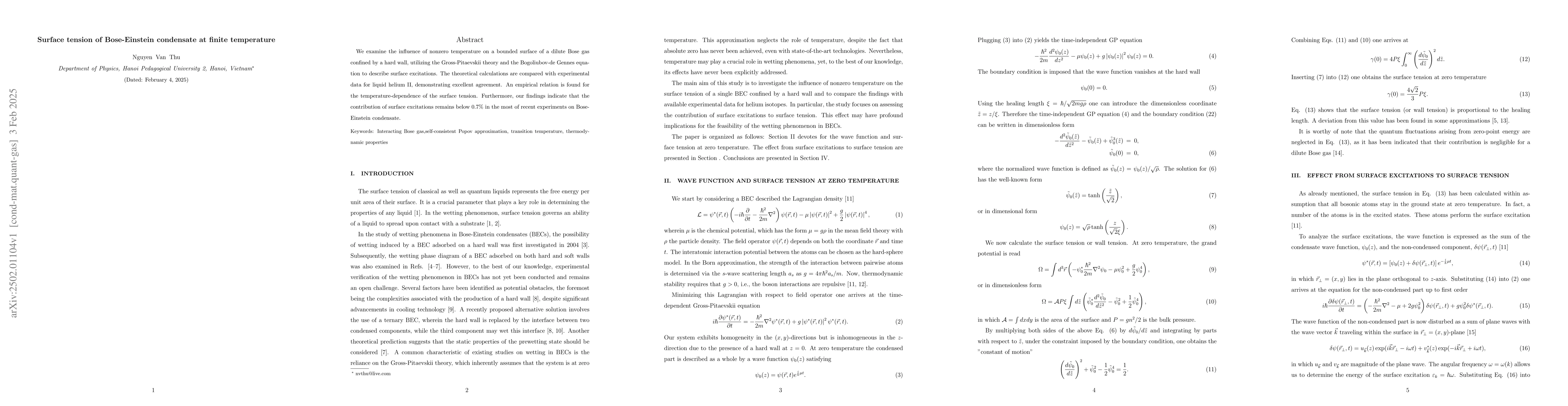 Thumbnail for Surface tension of Bose-Einstein condensate at finite temperature