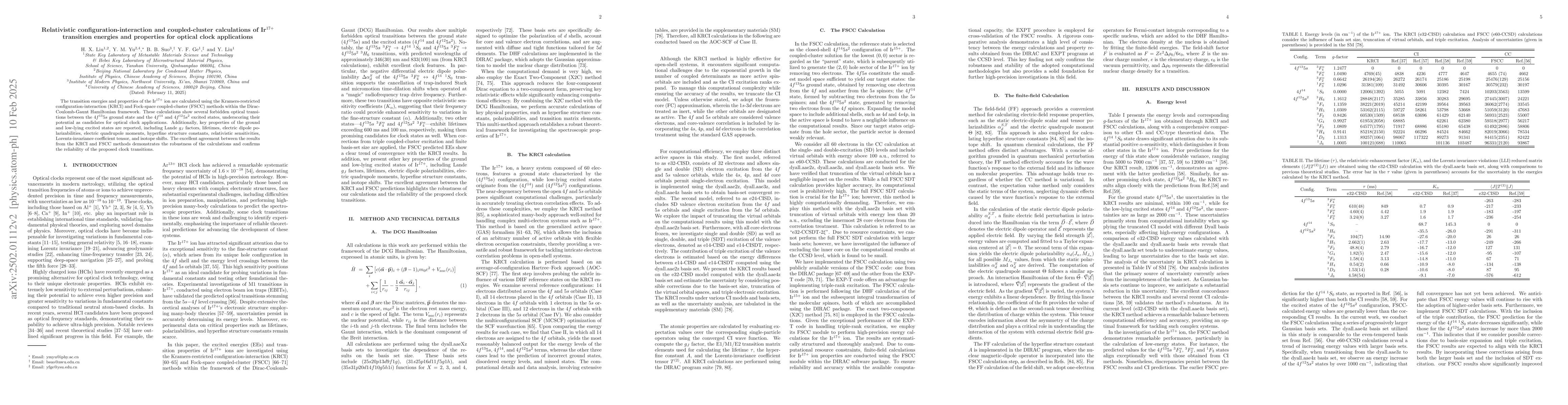 Thumbnail for Relativistic configuration-interaction and coupled-cluster calculations
  of Ir$^{17+}$ transition energies and properties for optical clock
  applications