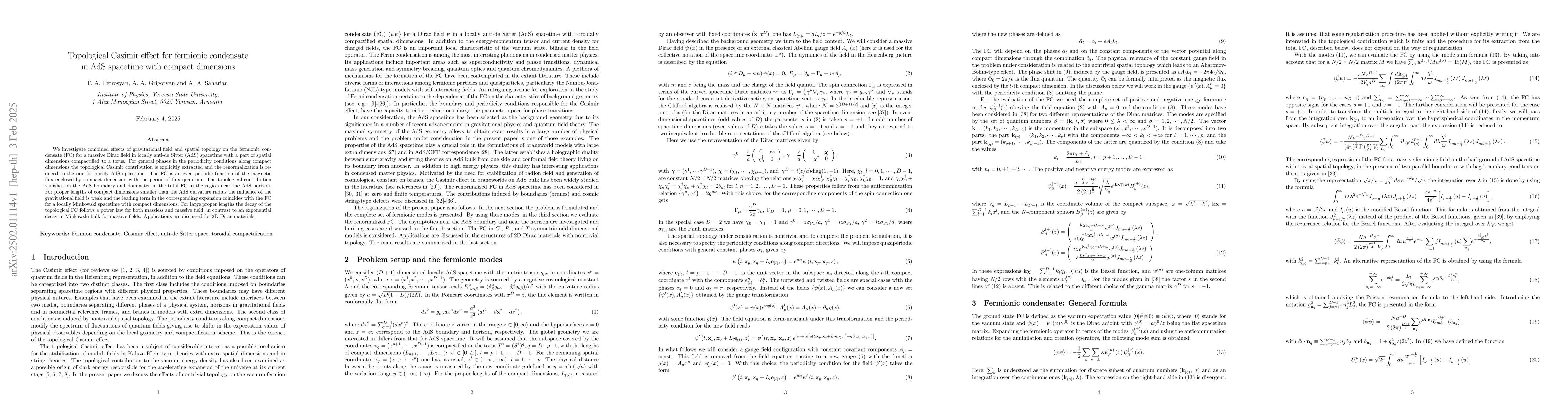 Thumbnail for Topological Casimir effect for fermionic condensate in AdS spacetime
  with compact dimensions