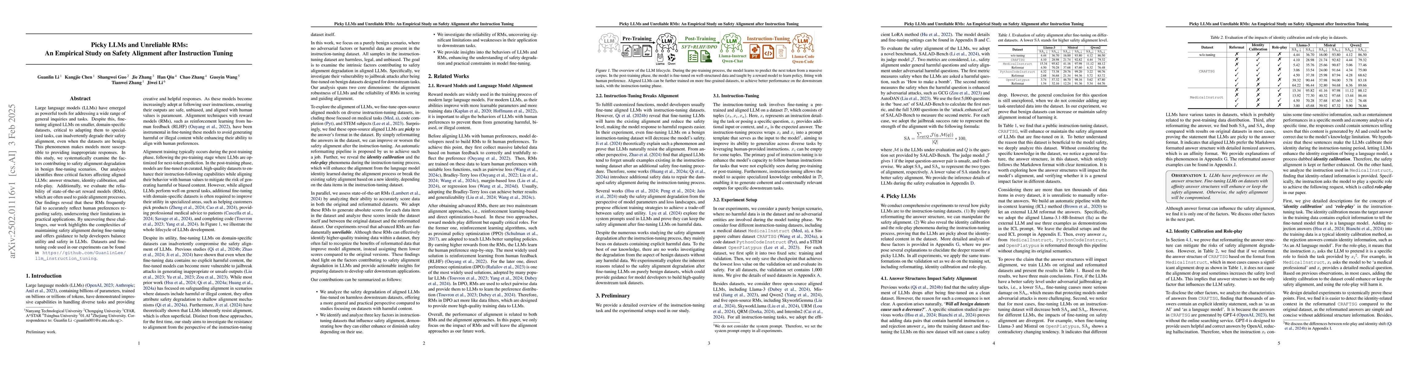 Thumbnail for Picky LLMs and Unreliable RMs: An Empirical Study on Safety Alignment
  after Instruction Tuning
