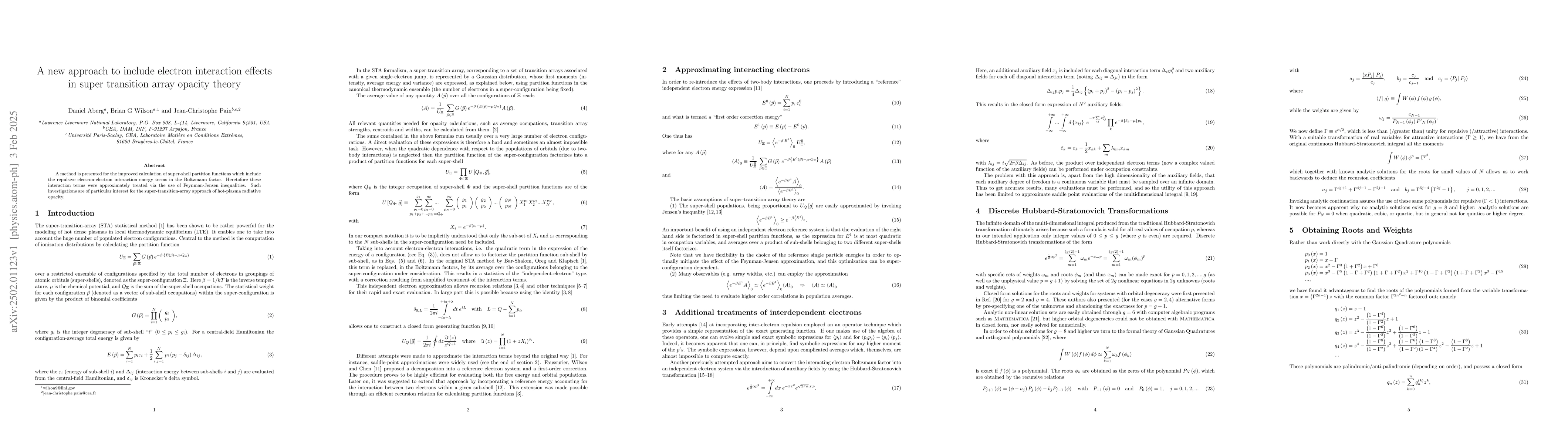 Thumbnail for A new approach to include electron interaction effects in super
  transition array opacity theory