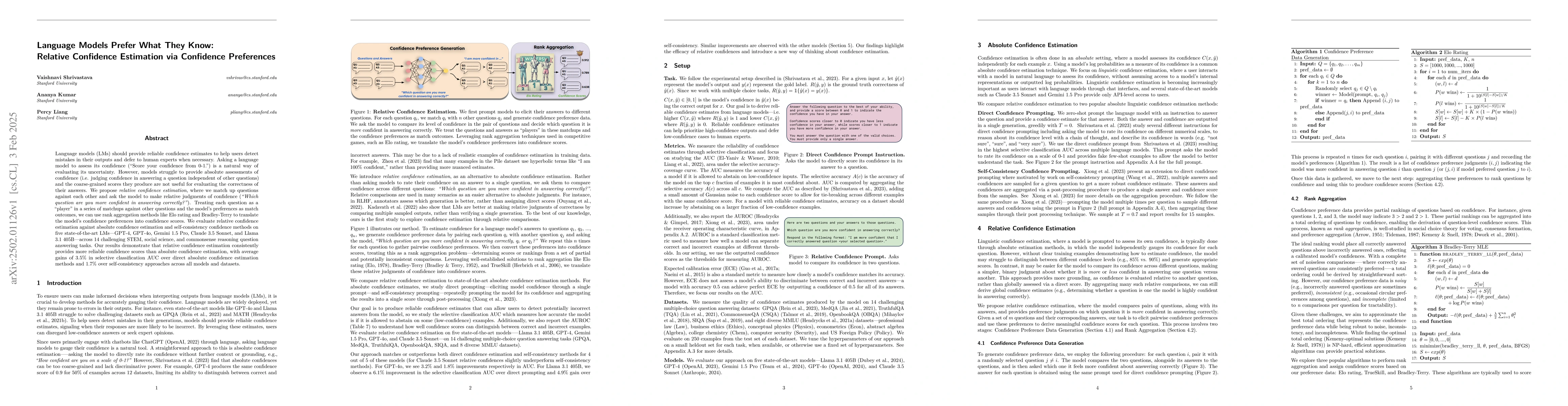 Thumbnail for Language Models Prefer What They Know: Relative Confidence Estimation
  via Confidence Preferences