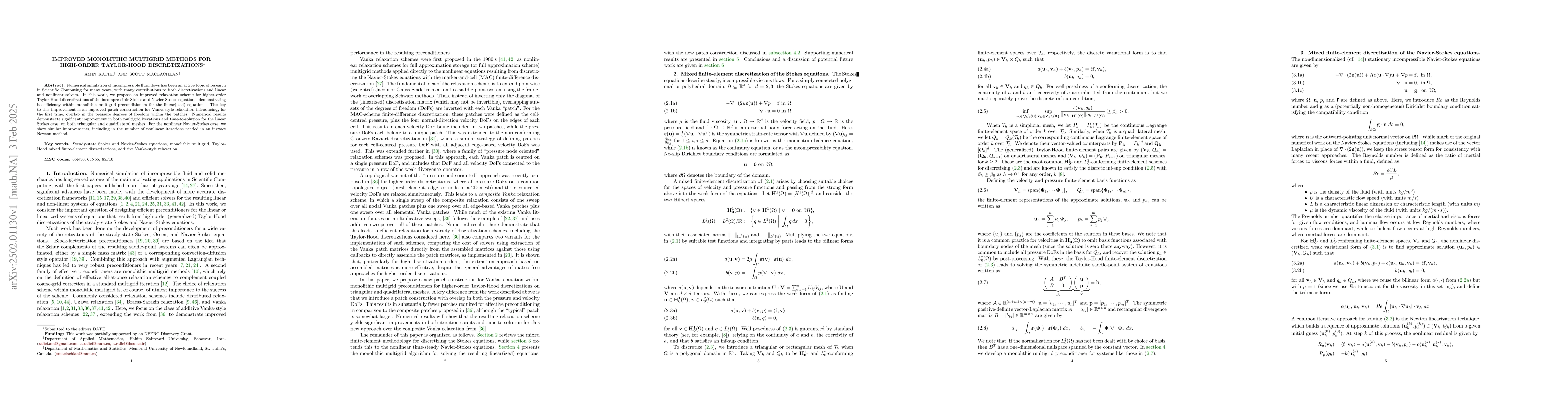 Thumbnail for Improved monolithic multigrid methods for high-order Taylor-Hood
  discretizations
