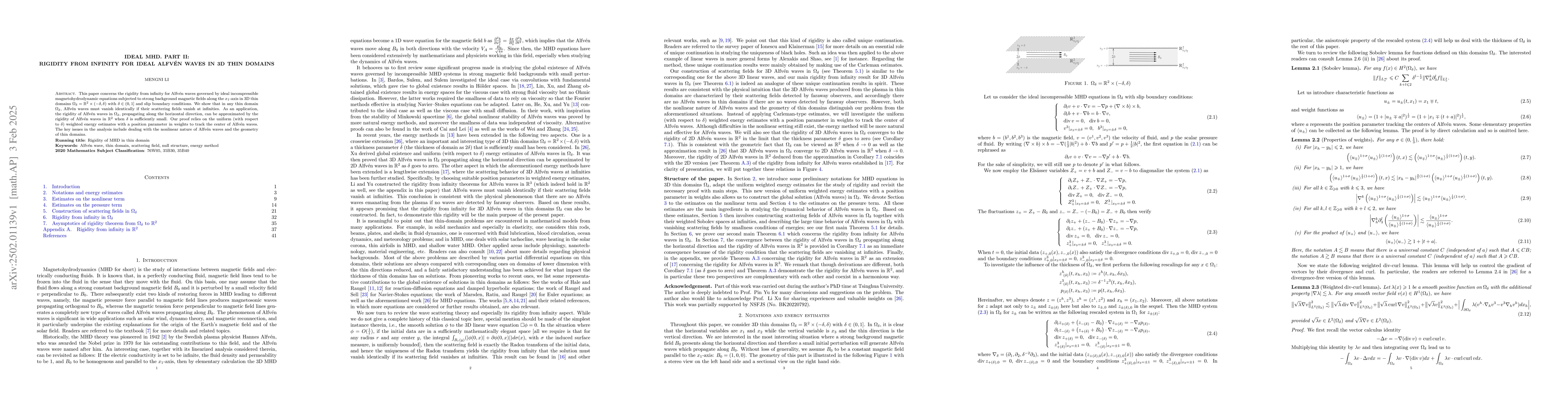 Thumbnail for Ideal MHD. Part II: Rigidity from infinity for ideal Alfvén waves in
  3D thin domains