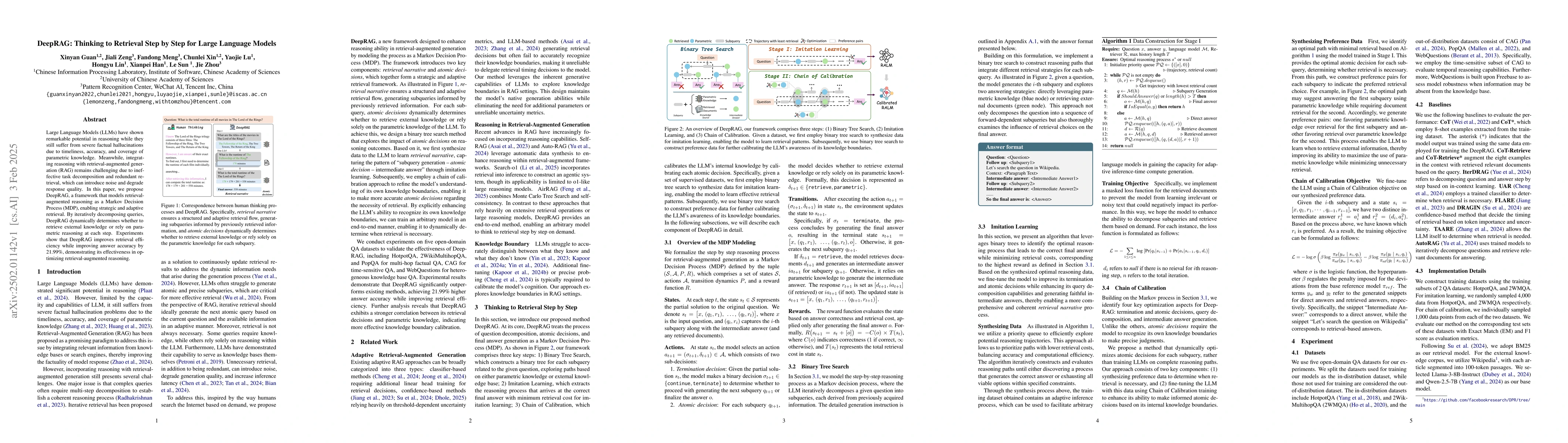 Thumbnail for DeepRAG: Thinking to Retrieval Step by Step for Large Language Models