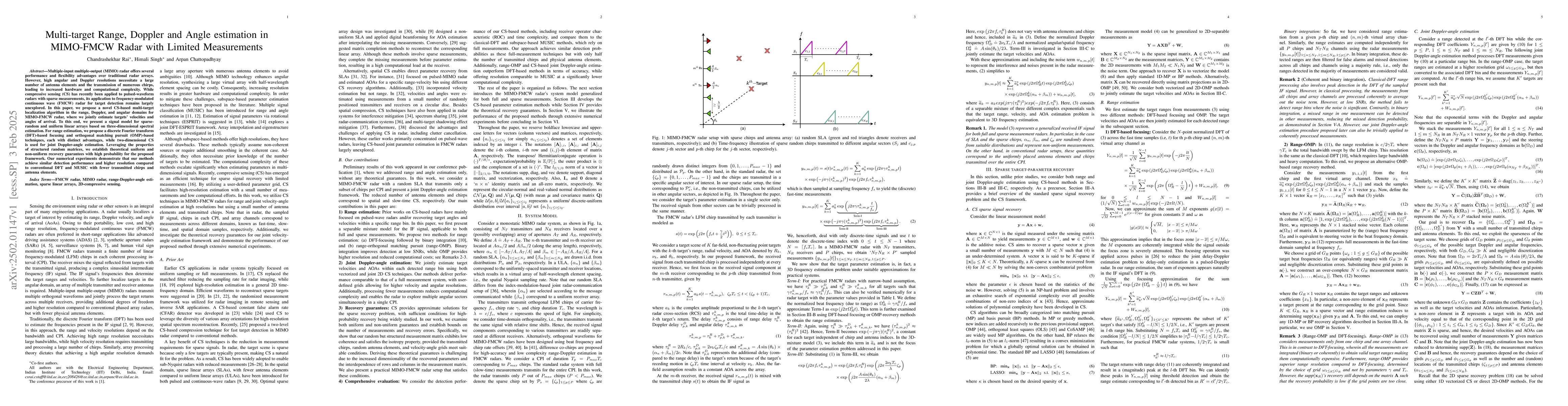 Thumbnail for Multi-target Range, Doppler and Angle estimation in MIMO-FMCW Radar with
  Limited Measurements