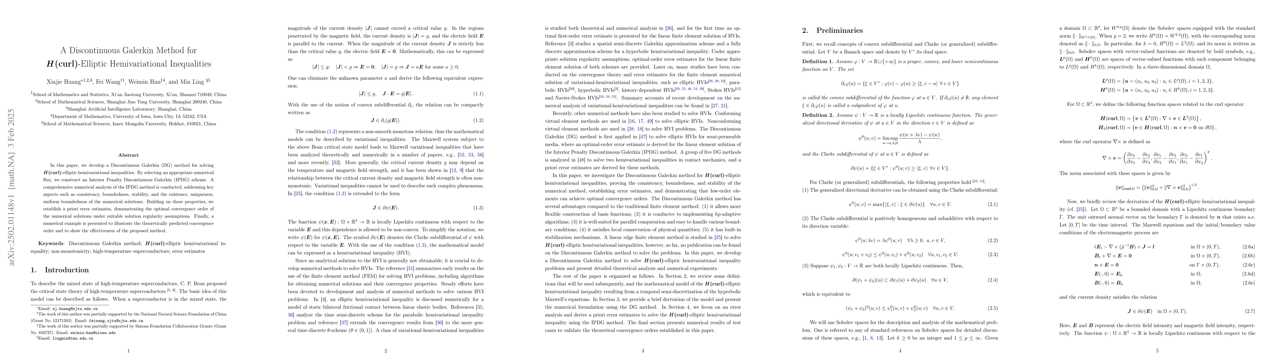 Thumbnail for A Discontinuous Galerkin Method for H(curl)-Elliptic Hemivariational
  Inequalities