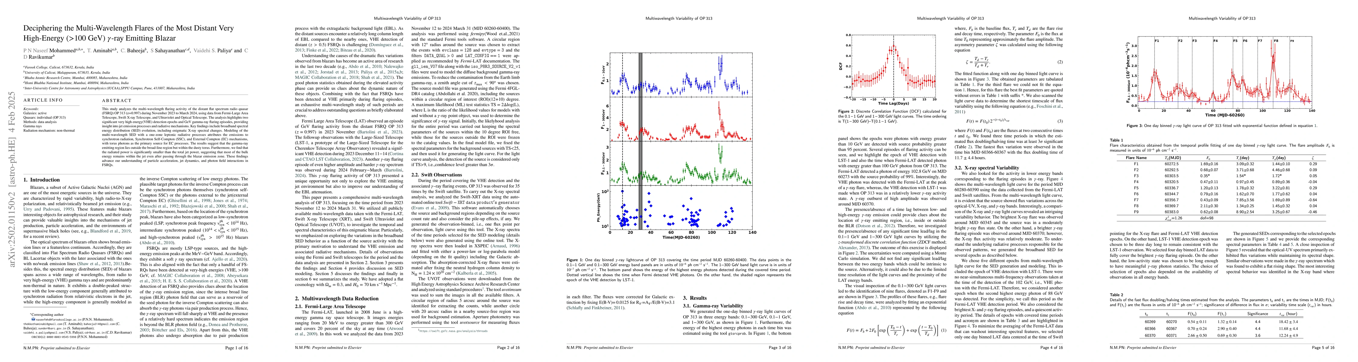 Thumbnail for Deciphering the Multi-Wavelength Flares of the Most Distant Very
  High-Energy (>100 GeV) Gamma-ray Emitting Blazar