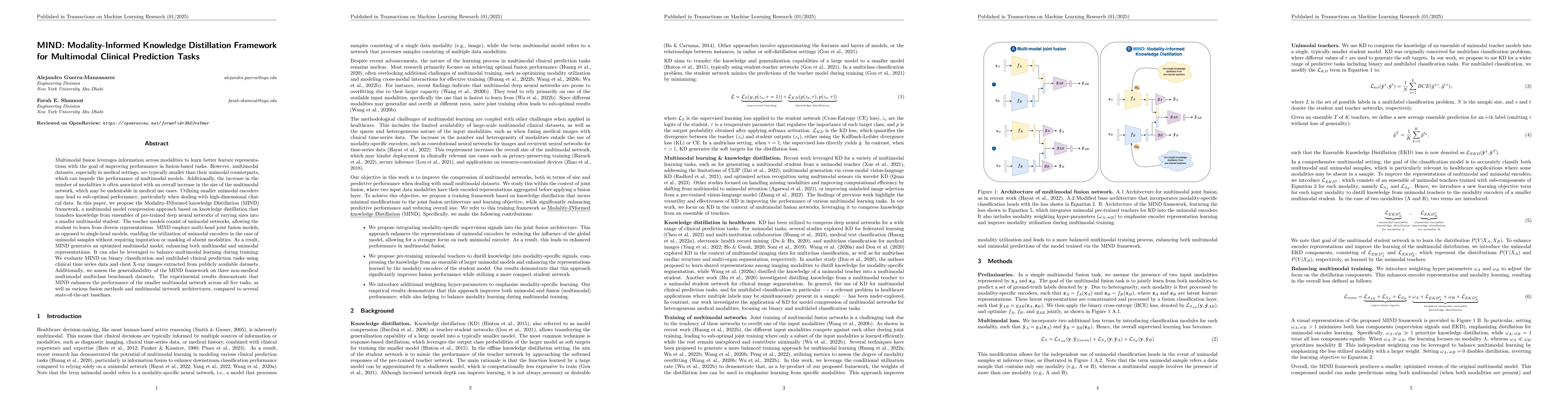 Thumbnail for MIND: Modality-Informed Knowledge Distillation Framework for Multimodal
  Clinical Prediction Tasks