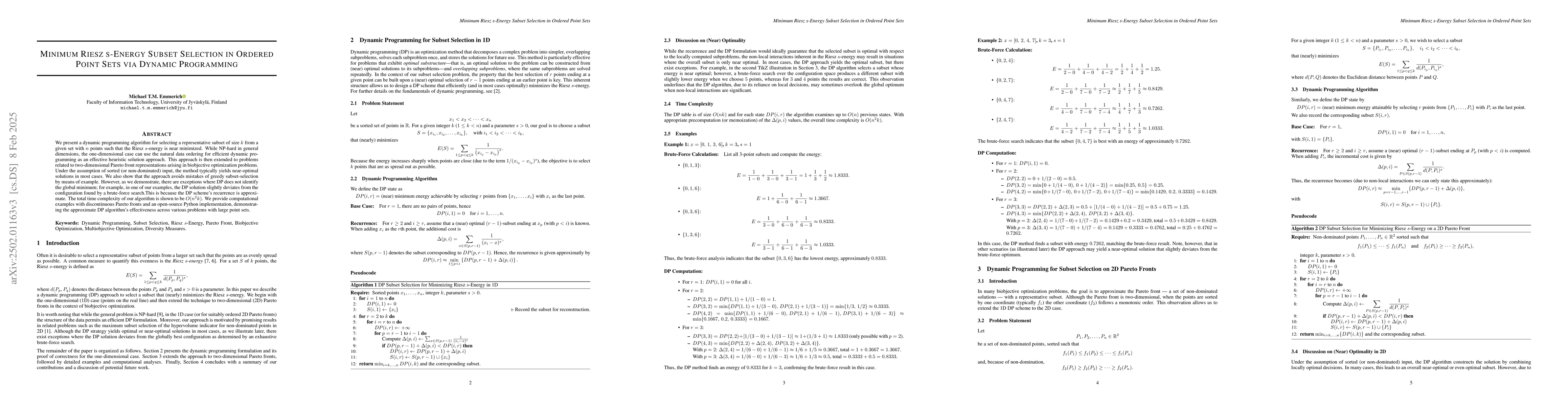 Thumbnail for Minimum Riesz s-Energy Subset Selection in Ordered Point Sets via
  Dynamic Programming