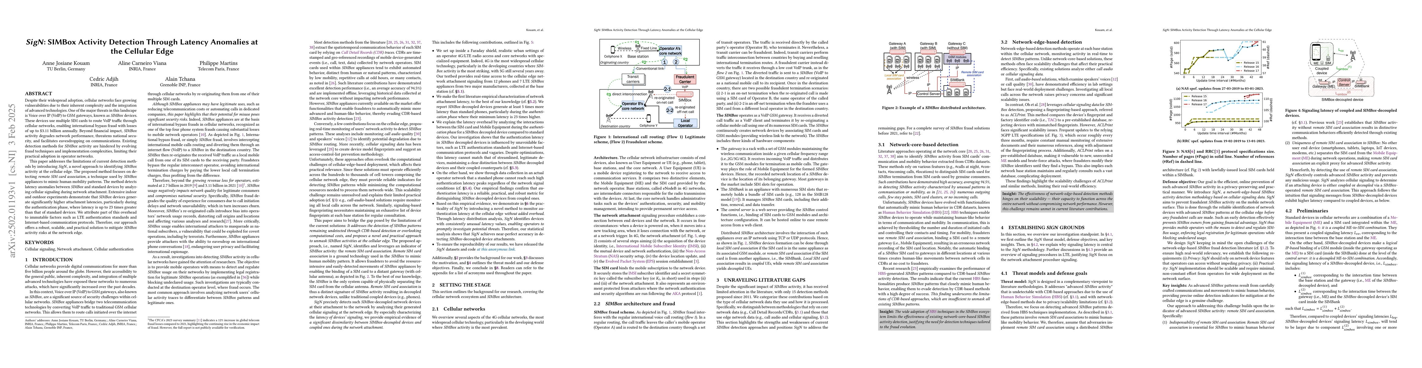 Thumbnail for SigN: SIMBox Activity Detection Through Latency Anomalies at the
  Cellular Edge