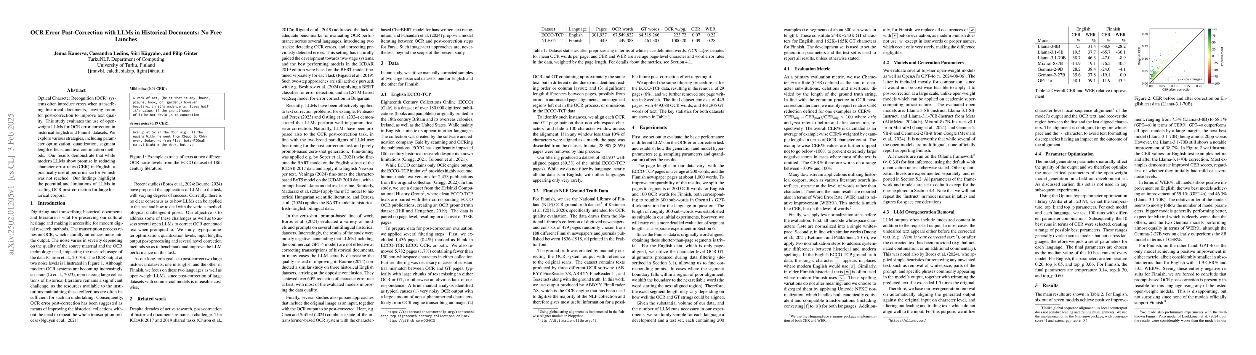 Thumbnail for OCR Error Post-Correction with LLMs in Historical Documents: No Free
  Lunches