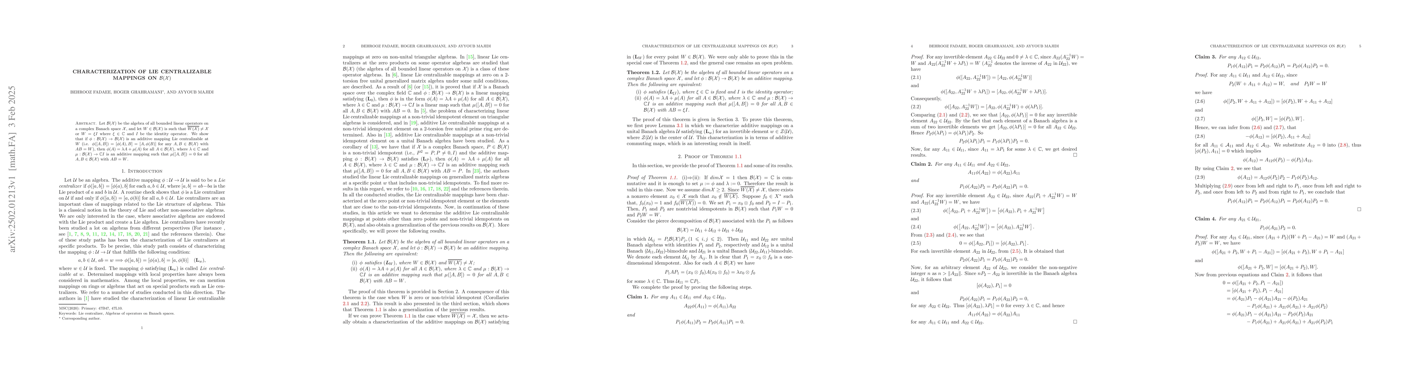Thumbnail for Characterization of Lie centralizable mappings on B(X)