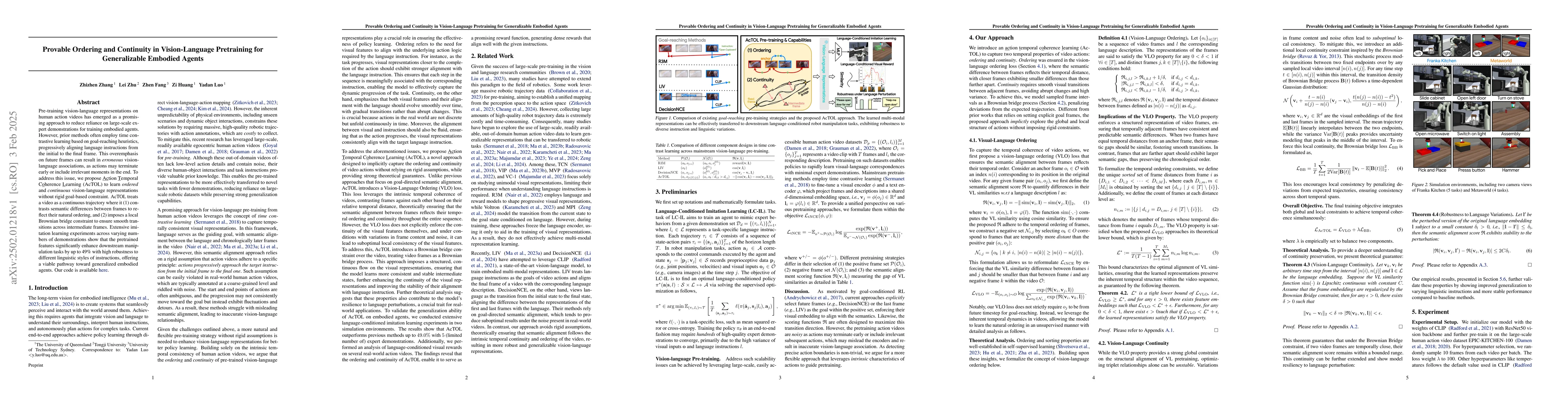 Thumbnail for Provable Ordering and Continuity in Vision-Language Pretraining for
  Generalizable Embodied Agents