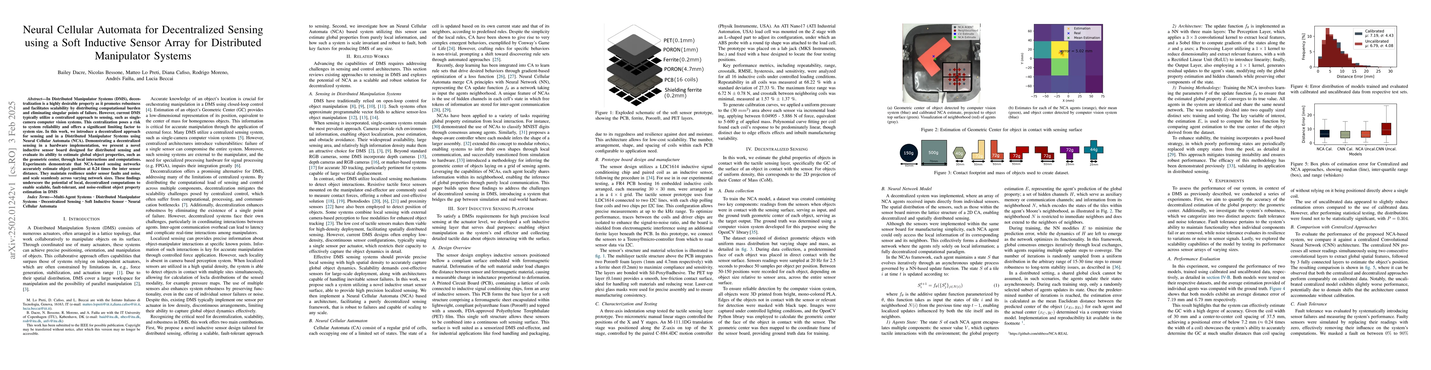 Thumbnail for Neural Cellular Automata for Decentralized Sensing using a Soft
  Inductive Sensor Array for Distributed Manipulator Systems