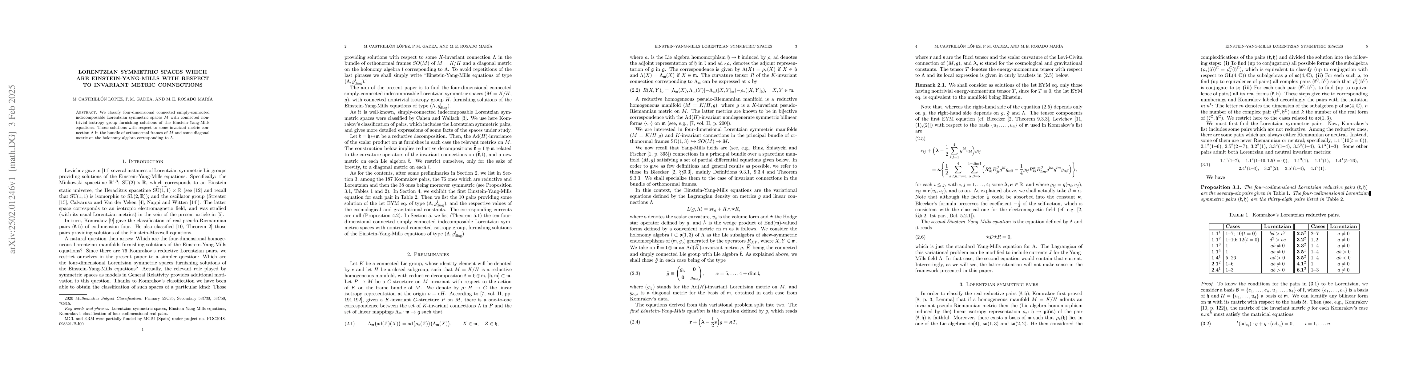 Thumbnail for Lorentzian symmetric spaces which are Einstein-Yang-Mills with respect
  to invariant metric connections